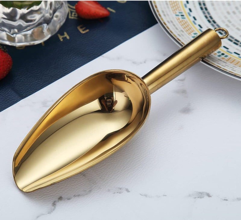 Berglander Stainless Steel Gold Ice Scoop 6 OZ, Titanium Golden Plating Metal Ice Scooper For Ice Maker, Multipurpose For Candy Wedding Kitchen Bar Party, Pet Animal Dog Food Scoop Beach Shovel - Image 3